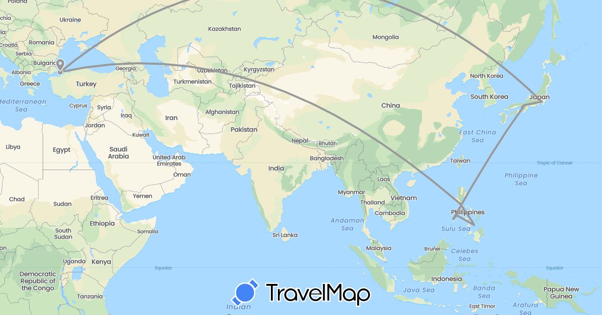 TravelMap itinerary: plane in Japan, Philippines, Turkey (Asia)